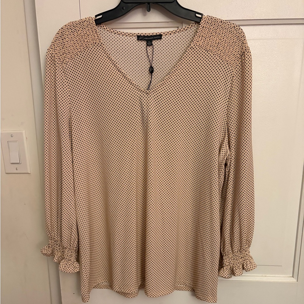 Adrianna Papell Cream and Black Polka Dot Blouse